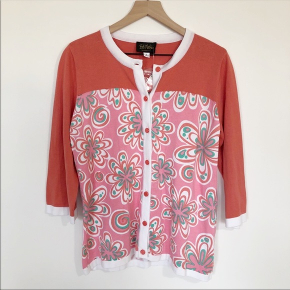 Bob Mackie Sweaters - NWT Bob Mackie Floral Mod cardigan Pink Small
